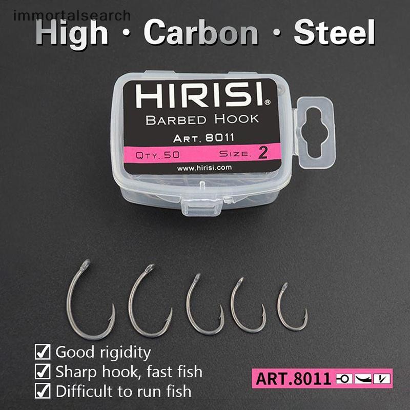 IMMO Hirisi 50 ชิ้นตะขอชนิดบรรจุกล่อง Barbed Multi-Type Hooks ตะขอปลาคาร์พ Fishing Tackle ARCH
