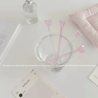 ช้อนคนผสมเครื่องดื่ม ช้อนคนกาแฟแก้วทนความร้อนสูง สไตล์ins โบว์🎀น่ารัก แก้วโบโรซิลิเกต พร้อมส่ง