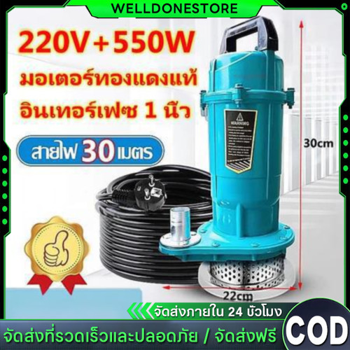 อัพเกรดสาย 30m ไดโว่ดูดน้ำ 1 นิ้ว ไดโว่ ปั๊มน้ำ ไดโว่ดูดโคลน 550W ปั๊มแช่ไฟฟ้า ปั๊มน้ำแรงดันสูง ไดร์โว่ดูดน้ำ