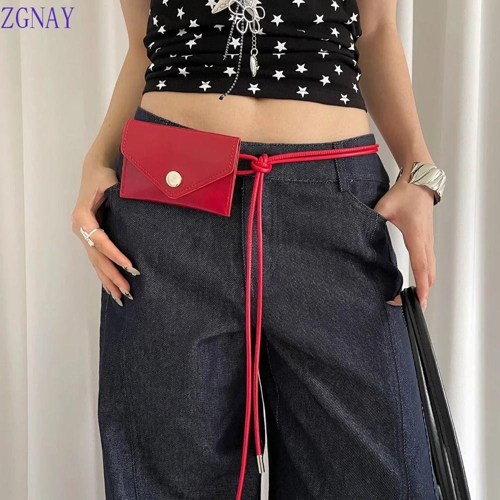 POLOSP เชือกเอว Envelop, สีดําสีแดง Y2k หนังเอวกระเป๋า, แฟชั่น High-End Vintage อเนกประสงค์ชุดกางเกง