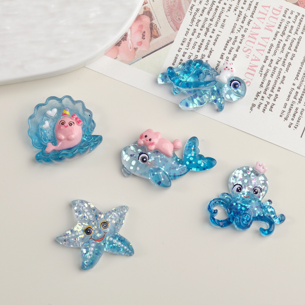 10 ชิ้น Shinny Blue Sea Animals เรซิ่น Charms สําหรับ DIY(1-177)