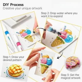 Ohayo โฟมภาพวาดกระดาษ ชุดปากกามาร์คเกอร์ 12 ชิ้น Puffy Texture กระดาษ Magic 3d Art วาดกระดาษสําหรับเด็ก