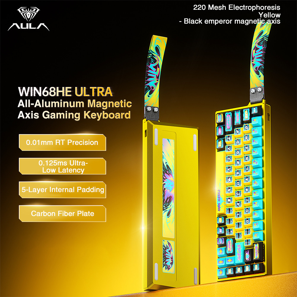 AULA อลูมิเนียมคีย์บอร์ดแม่เหล็ก WIN68HE Ultra 68Keys RGB แบบมีสาย 8K RT Esports เกมการปรับแต่งคีย์บ
