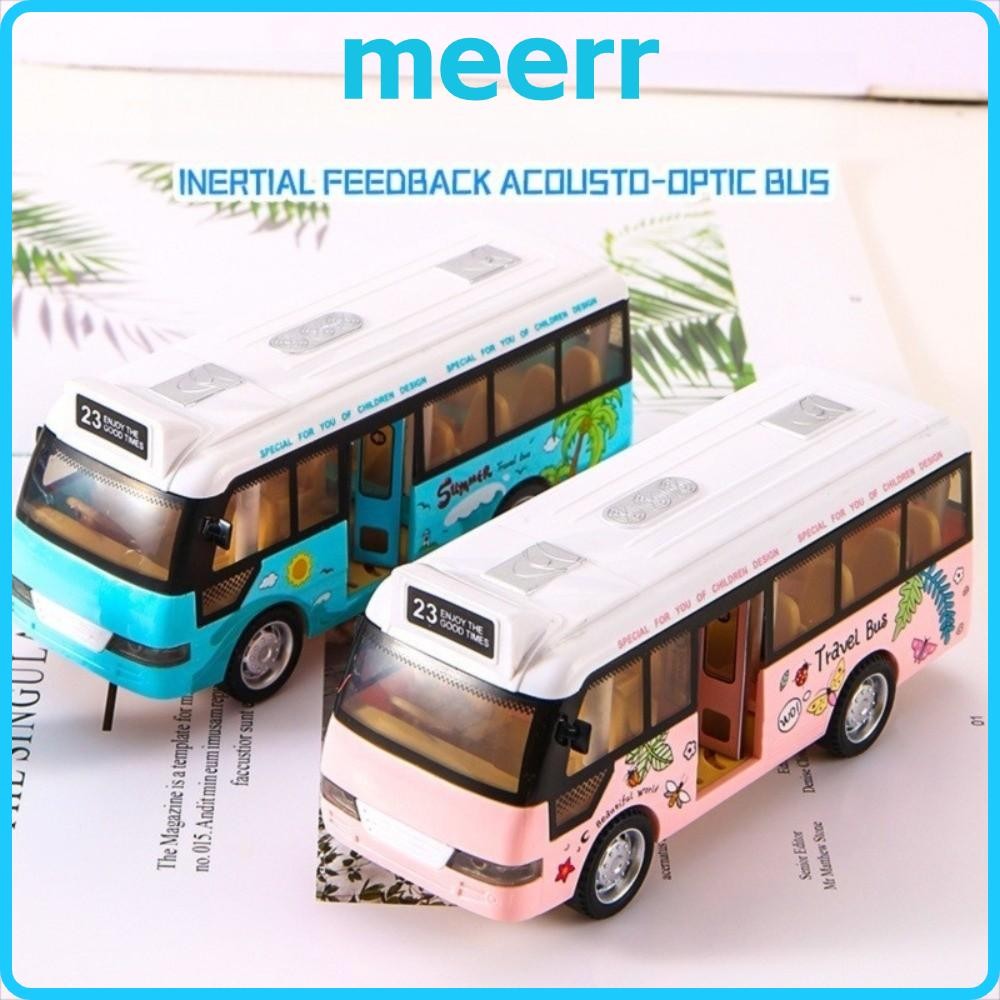 MEERR School Bus รถของเล่น มีไฟและเสียง Interactive City Bus รถของเล่น, พลาสติกทนทาน Die Cast ประตูเ