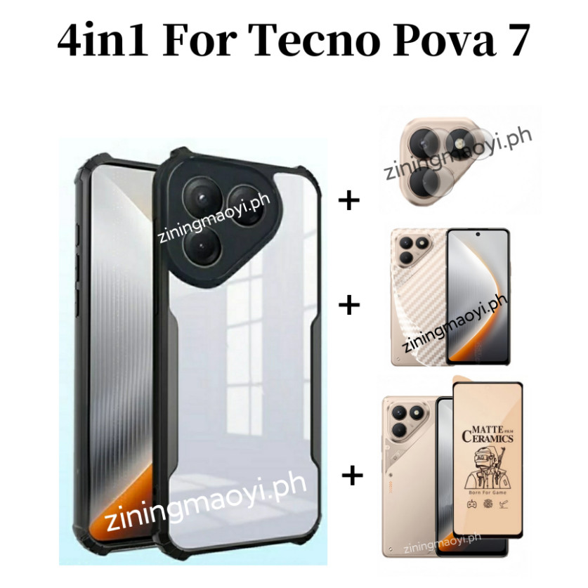 4in1 Tecno Pavo 7 4Gเคสโทรศัพท์กันกระแทกสําหรับTecno Pova 6 Pova 6pro Pova 5proฟิล์มเซรามิค + ฟิล์มเ