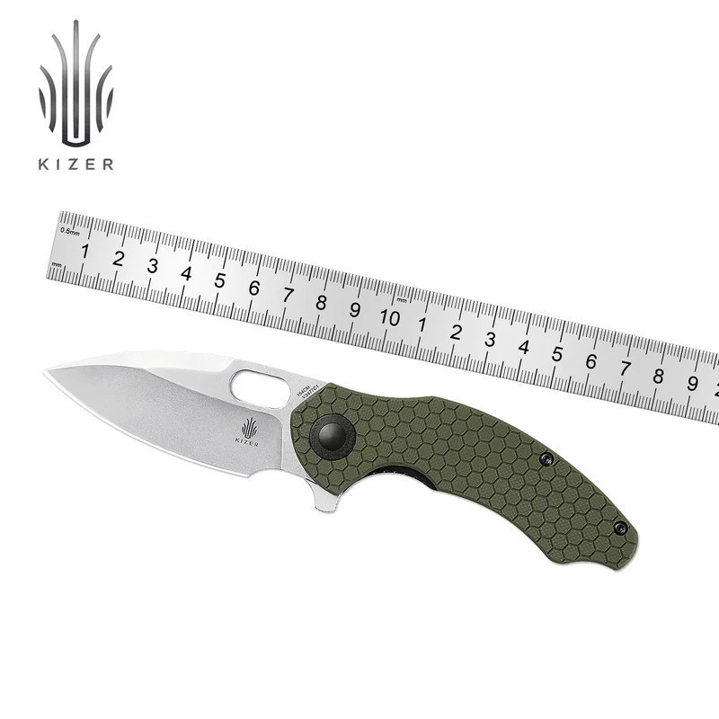 Kizer Folding Knife Roach Mini V3477C1 2022 New Survival Knife with Green Textured G10 Handle Remova