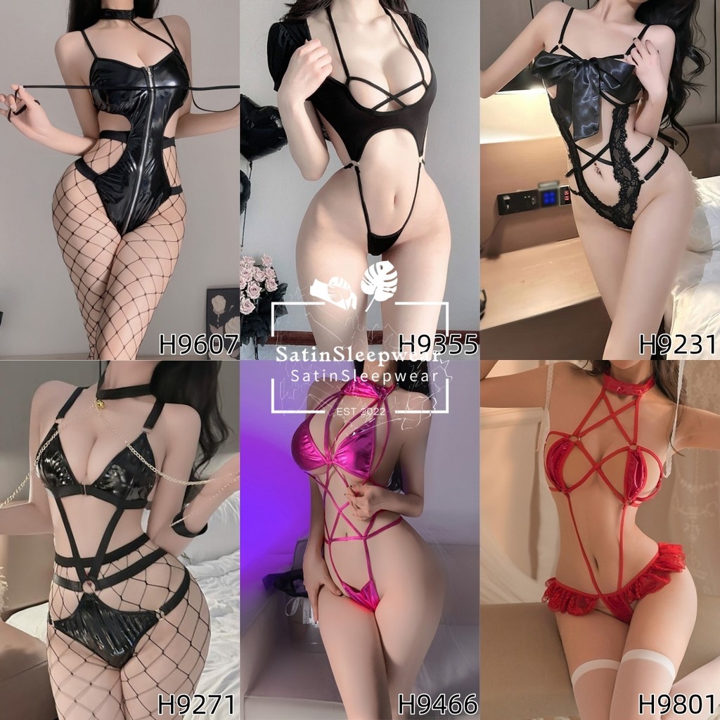 SatinSleepwear ✨✨ ชุดนอน sexy การออกแบบแบบมัดรวม พื้นที่เปลือยขนาดใหญ่ ร้อนแรงและเซ็กซี่ ชุดนอนแบบชิ้นเดียว