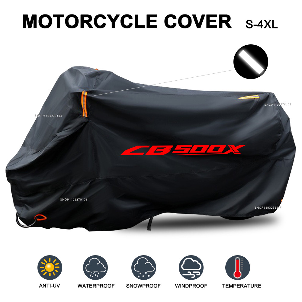 ผ้าคลุมรถจักรยานยนต์กันน้ํากลางแจ้งทุกฤดูกาลกันฝุ่น UV ป้องกัน Moto Rain Cover สําหรับ Honda cb500x 