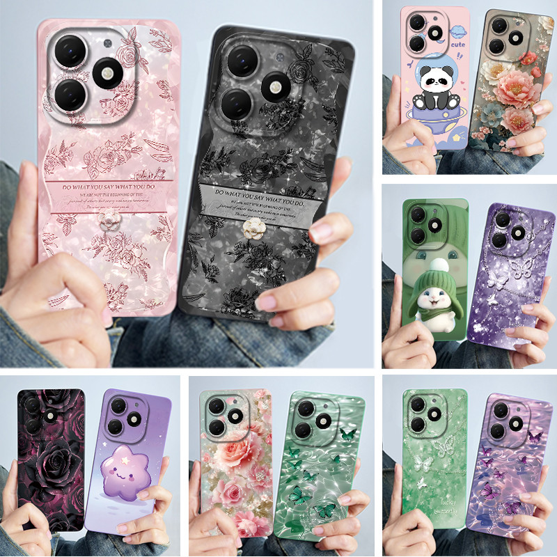 เคสสําหรับ Tecno Spark Go 2024 BG6 SparkGO 2024 ฝาครอบซิลิโคนอ่อนนุ่มเหลวแฟชั่นความเรียบง่ายภาพวาดสีน้ํามันดอกไม้ความรู้สึกขั้นสูงกันกระแทกเคสโทรศัพท์