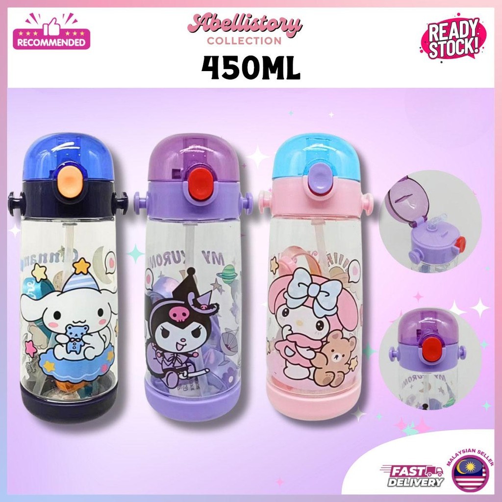 (Abellistory) 450ML Kids Cartoon Water Bottle Straw Drinking Bottle BPA Free Botol Air Kanak