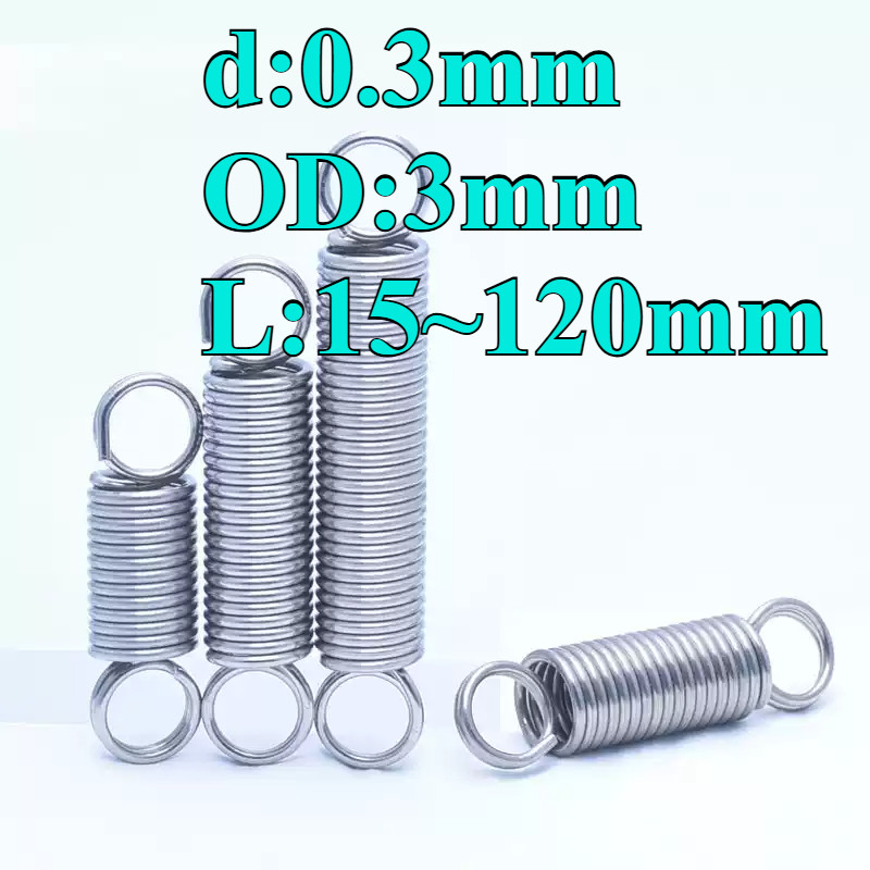 สปริงแรงดึงสแตนเลส 304/สปริง d=0.3mm,OD3mm,L=15~120mm พร้อมตะขอ ทาประตูโรงรถ ขัดเงา เครื่องแกว่ง(ZQ-