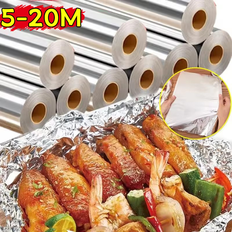 ม้วนอลูมิเนียมฟอยล์เกรดอาหารกว้าง30ซม | ทนอุณหภูมิสูง 250°C สําหรับการอบ/ย่าง, 3 ขนาด (5M/10M/20M), แผ่นฟอยล์สําหรับทําอาหารกันน้ํามันและไม่ติด