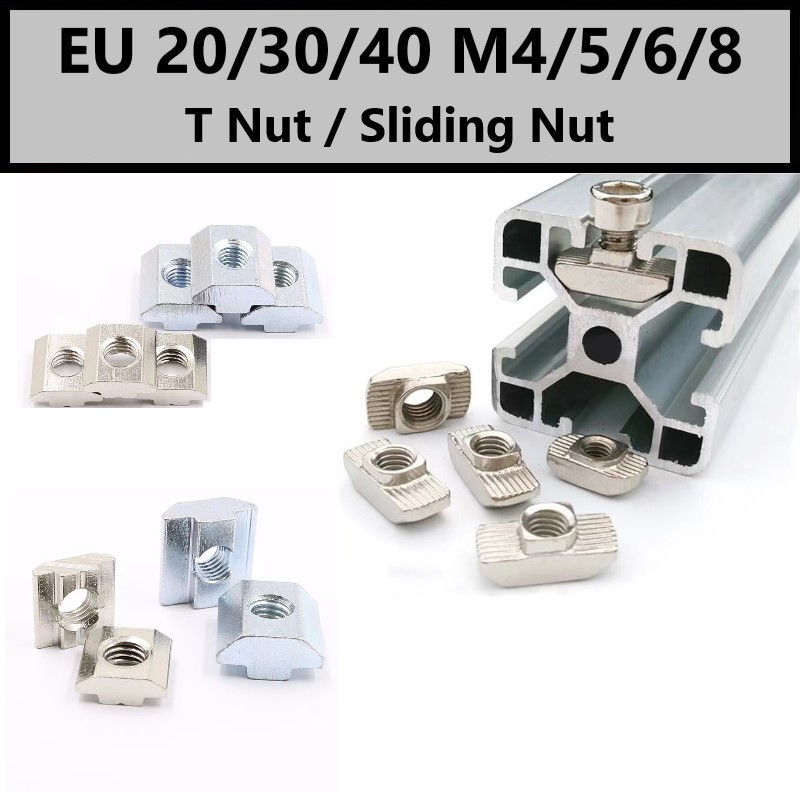 EU20/30/40 M4/M5/M6/M8 ตําแหน่งถั่ว T Nuts น็อตเลื่อน T-slot V-slot Extrusion Nuts