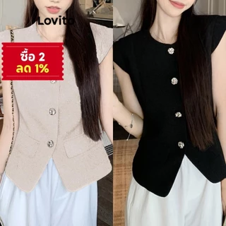 Lovito เสื้อแขนกุดผู้หญิง แต่งกระดุมหน้า สีพื้น สไตล์ลำลอง LNE38198 (หลากสี)