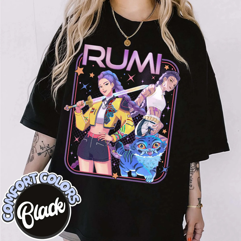 Kpop Demon Hunters Rumi เสื้อยืด Huntrix เสื้อสําหรับชายหญิง Rumi พิมพ์ผ้าฝ้าย Tee Tops Anak ผู้ใหญ่เสื้อแขนสั้น