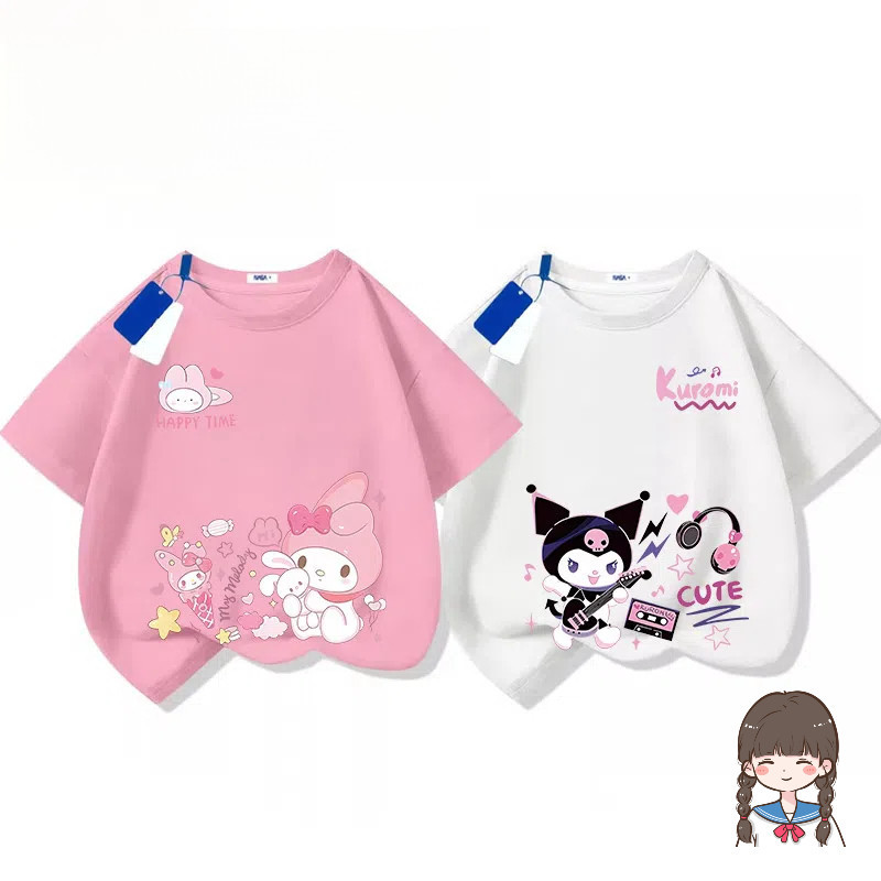 เสื้อคอกลมยืดSANRIO คุโรมิ สำหรับเด็ก ผ้าคอตตอนน่ารัก สไตล์การ์ตูน