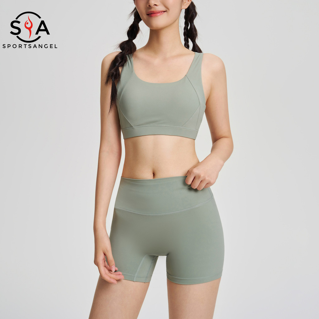 ชุดกีฬาสปอร์ตแองเจิลเอวสูง กางเกงขาสั้น ระบายอากาศดีสำหรับโยคะและขี่จักรยาน