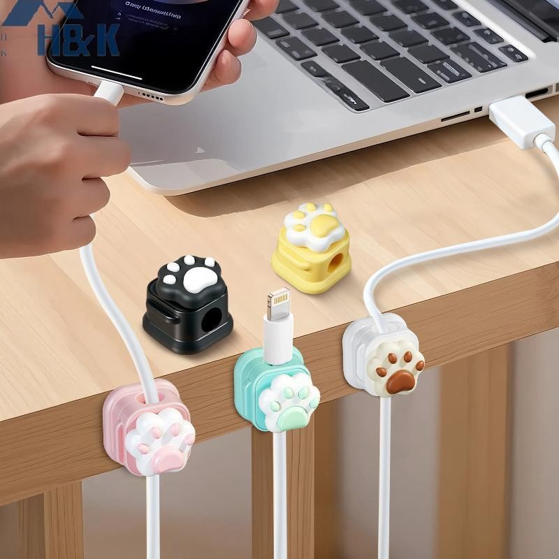 [H&K Jul] Desktop Cute Cable Organizer Holder Clips Desk Tidy Organiser Self Adhesive Cable Management Office Wire Cord Holder {th}