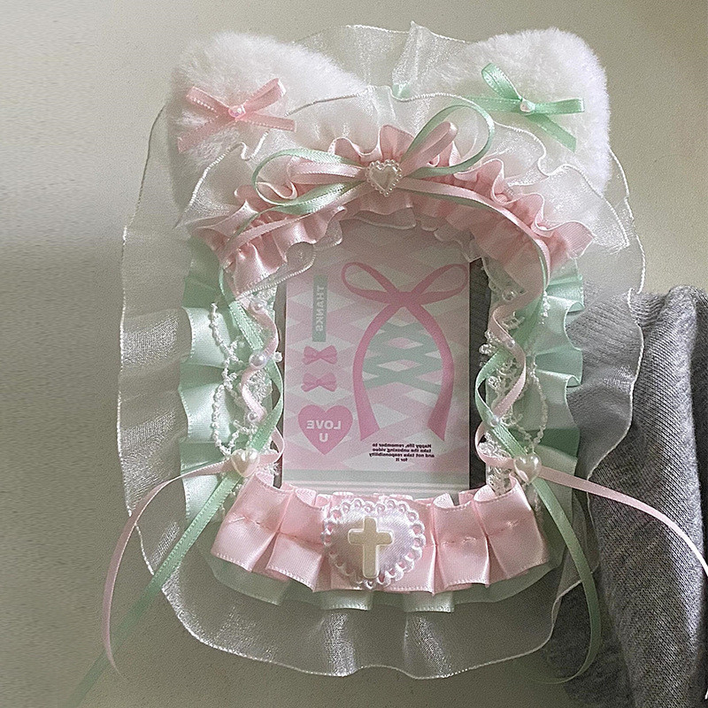 [พร้อมส่งสินค้า] Se.W ใส่ในสต็อกกรอบการ์ดใสกรอบหูแมวน่ารักสไตล์ใหม่ที่ทําด้วยมือลูกไม้ผู้ถือบัตรภาพกระเป๋านักเรียนจี้ ตกแต่ง itabag - รูปที่ 2