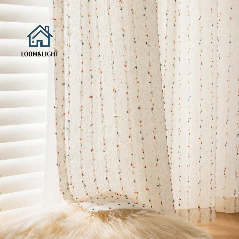 ผ้าม่านผ้าโปร่งถั่วเยลลี่ สีรุ้งย้อนยุค ม่านผ้าลินินฝรั่งเศส โปร่งใส เหมาะสําหรับห้องนอนห้องเด็ก