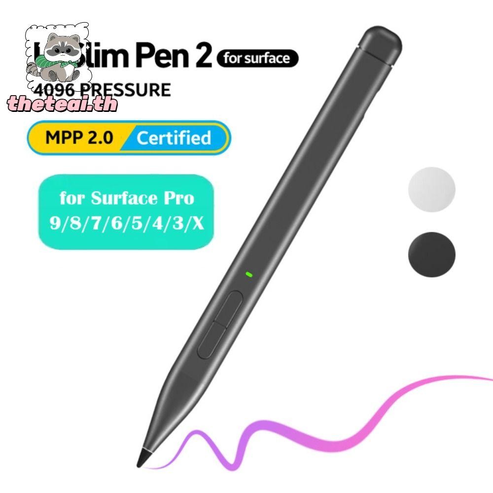 THETEAI ปากกาสไตลัส, ปากกากราฟิกแรงกด 4096 Tip Slim Pen 2, ชาร์จเร็วดินสอหน้าจอสัมผัส MPP 2.0 เรียบสําหรับ Microsoft Surface 9/8/7/6/5/4/3/X