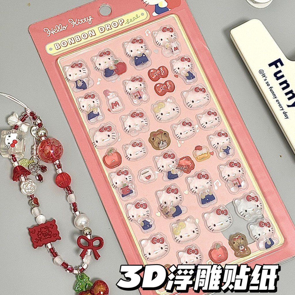 Little Red Book ญี่ปุ่น Sanrio kitty สามมิติ Hollow คริสตัล diy อะคริลิคอีพ็อกซี่นูนเคสโทรศัพท์สติกเกอร์ตกแต่ง