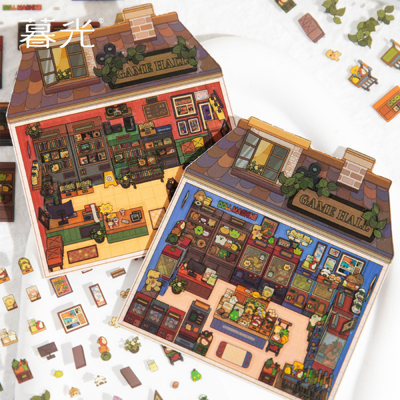 DIY สติกเกอร์บ้าน 3D สนุก DIY สติกเกอร์ฉาก Make Your Own Bookstore 3D การ์ตูนฉากสติกเกอร์เด็กผู้ใหญ่