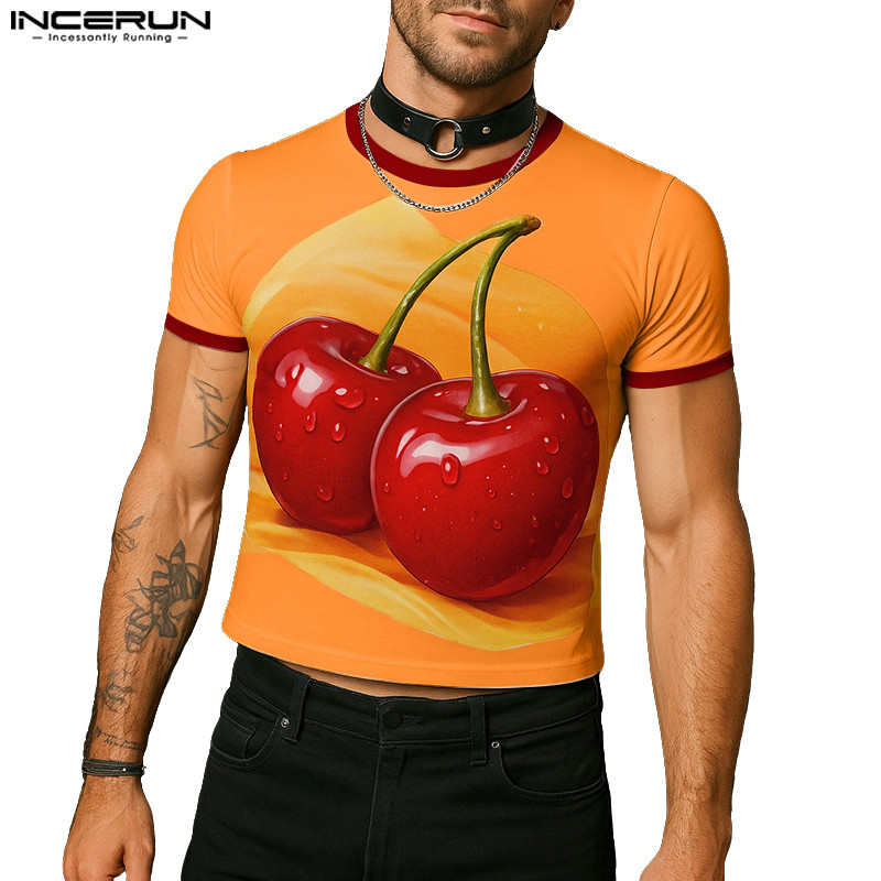 เสื้อยืดคอปกพิมพ์ลายผลไม้ สำหรับผู้ชาย