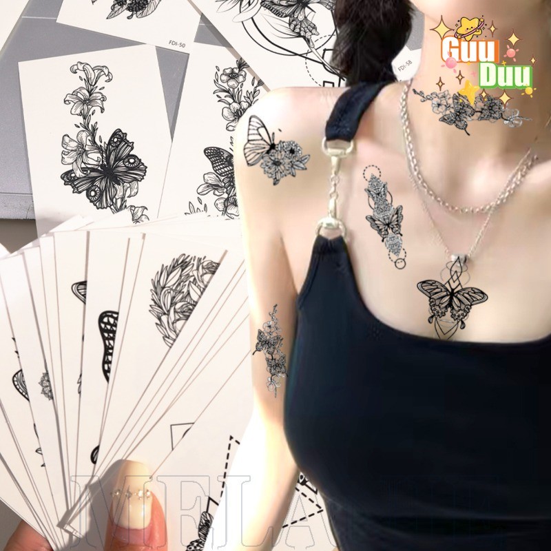 สติ๊กเกอร์รอยสักซีรีส์เข้ม - Y2k เครื่องประดับแฟชั่น - DIY Body False Tattoo - 3D Black Butterfly Ta