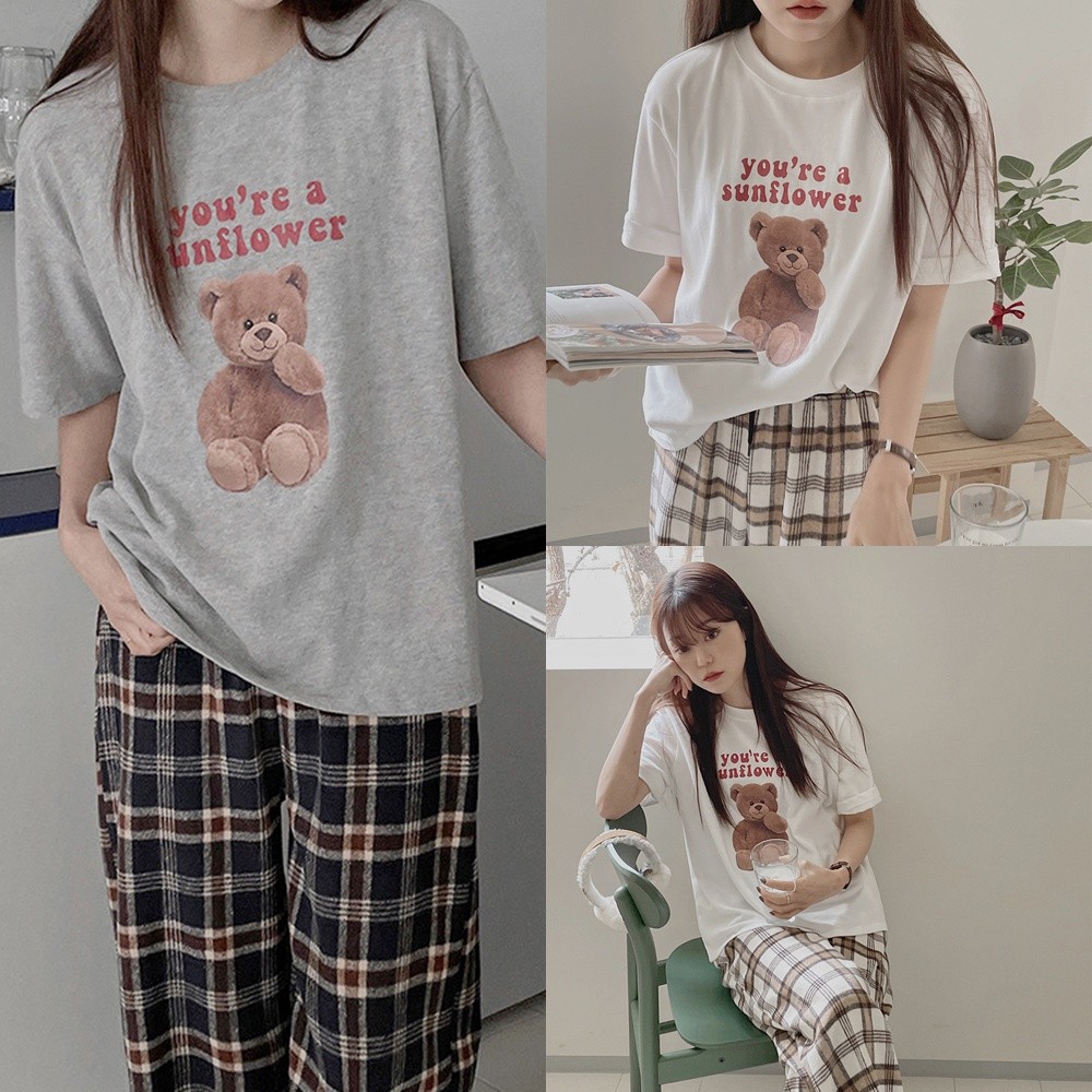 🚨FC พร้อมส่ง🚨 เสื้อยืดแขนสั้น สกรีนลายหมี you are a sunflower