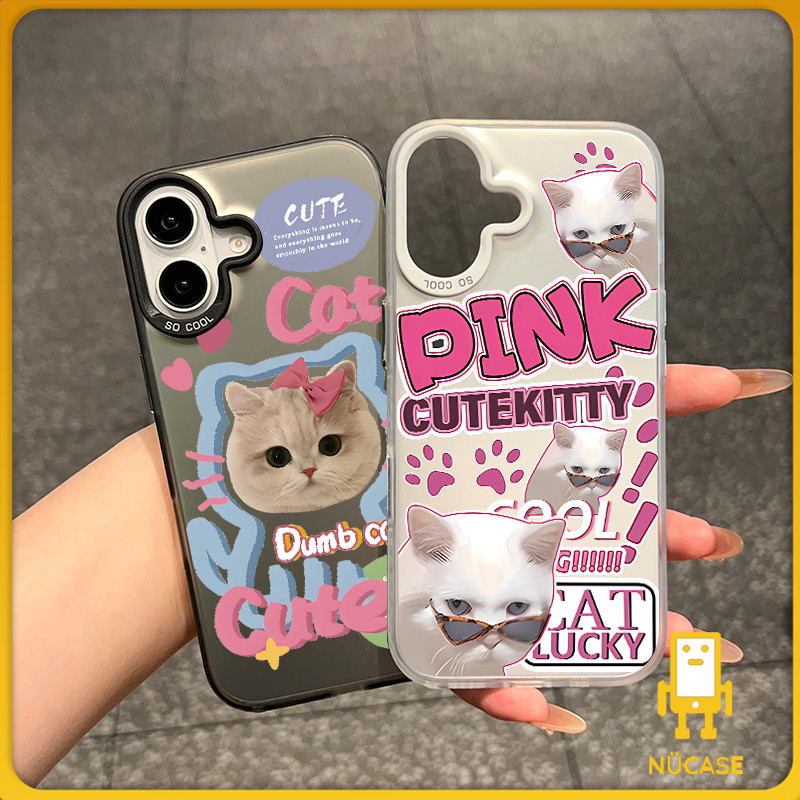 🔥NüCase🔥ส่งจากไทย สีดำหรูหราซิลิโคนแข็งกรณีโทรศัพท์ แมวน่ารักสีชมพู-น้ำเงิน for IPhone 13 15 7Plus 14 12 11 Pro MAX 7P