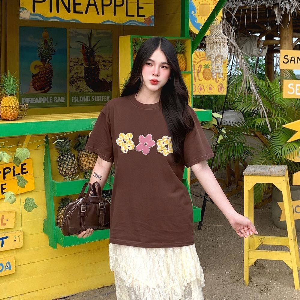TeeTwoOneเสื้อลายดอก เหลือง เสื้อน่ารัก สื้อยืด oversize รูปที่ 6