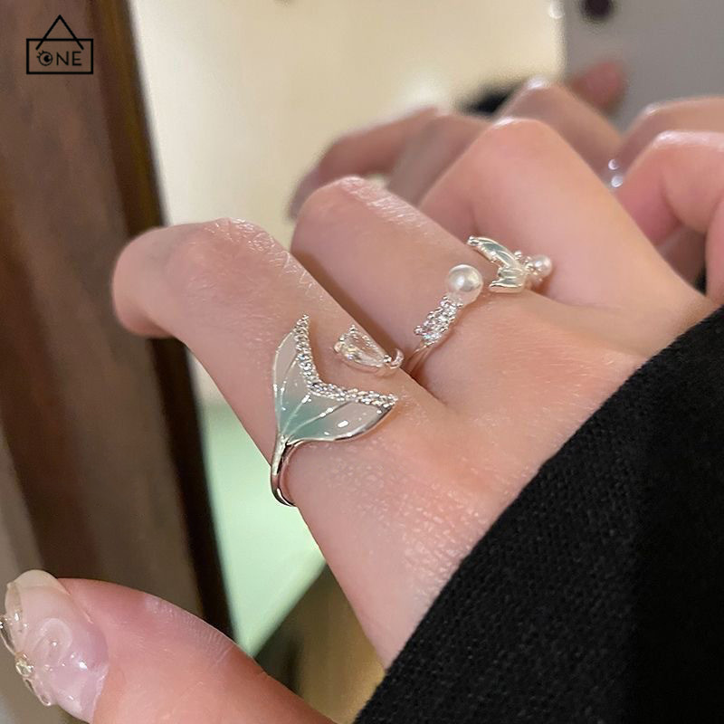 COD❤️แหวนเปิดทรงหางปลาไล่เฉดสีสำหรับผู้หญิง ดีไซน์เรียบง่าย ประณีต อเนกประสงค์-a.one