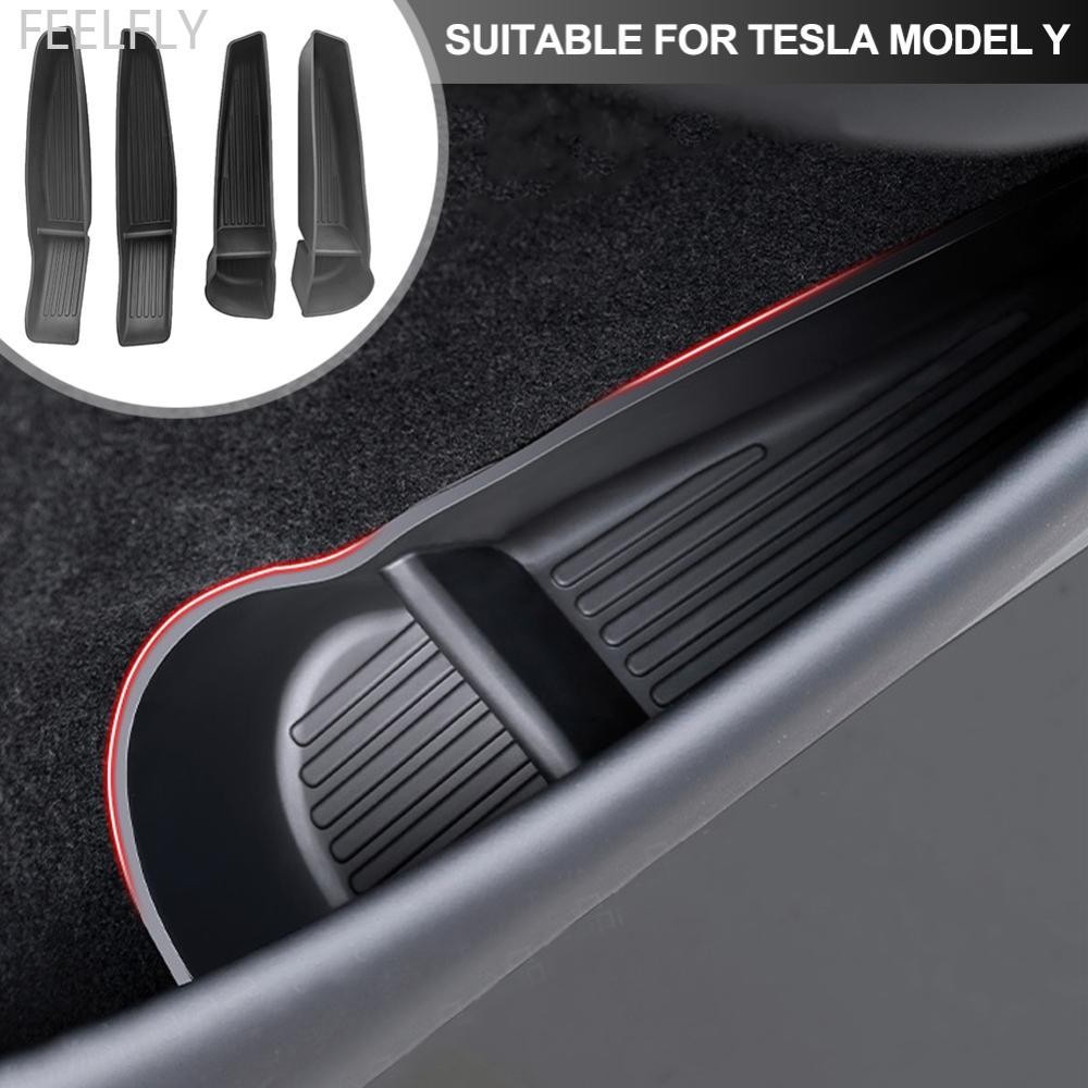 FEELFLY 4 ชิ้นประตูรถด้านข้างกล่องเก็บด้านหน้าประตู Handle Armrest ถาด Organizer ตกแต่งสําหรับ Tesla