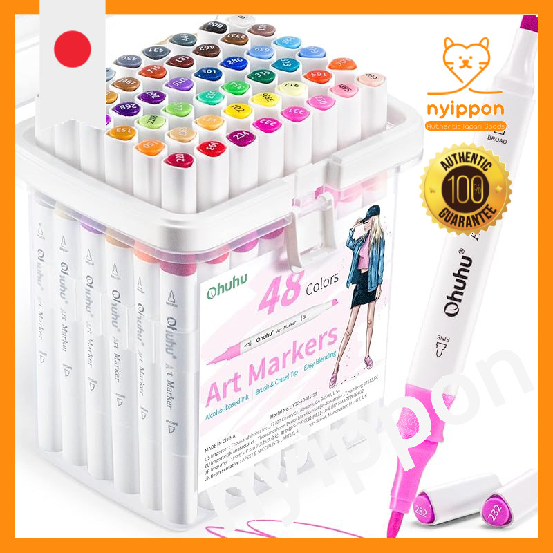 Ohuhu Brush Marker Pen Set - 48 Colors - Beginner Friendly - Bold Tips - Illustration Markers with T