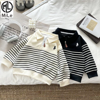 เสื้อกันหนาวฤดูใบไม้ร่วงแขนยาว สไตล์ใหม่สำหรับเด็กและวัยรุ่น ขนาด 80-170 ซม. แบบซิปเสื้อโปโล เย็บลายละเอียด เสื้อเชิ้ตแมทช์ได้ง่าย
