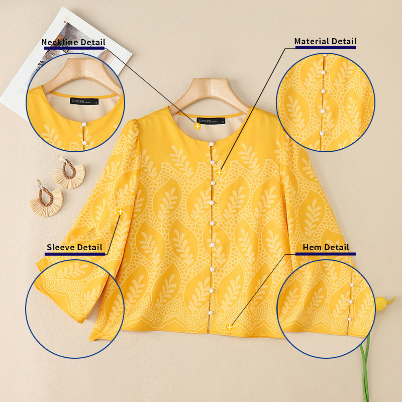 ZANZEA เสื้อเบลาส์ผู้หญิง คอกลม แขน 3/4 พิมพ์ลาย ใส่สบาย ใส่ได้ทุกโอกาส - รูปที่ 5