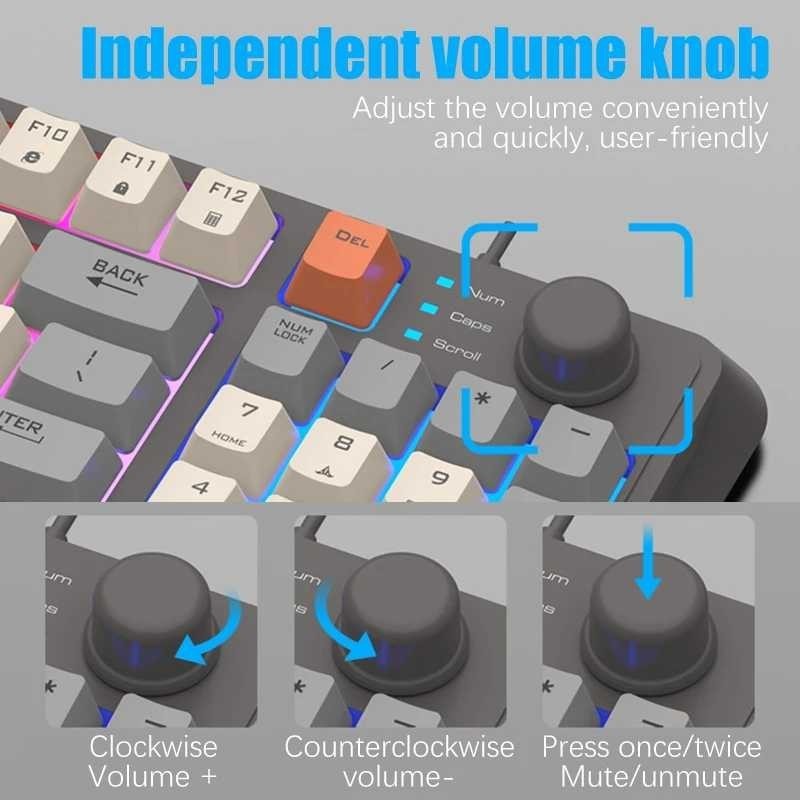 1CLICK2BUY XUNFOX คีย์บอร์ดเกม RGB LED USB แบบมีสาย 94 คีย์ปุ่มด้านบนพร้อมเมาส์ - K820