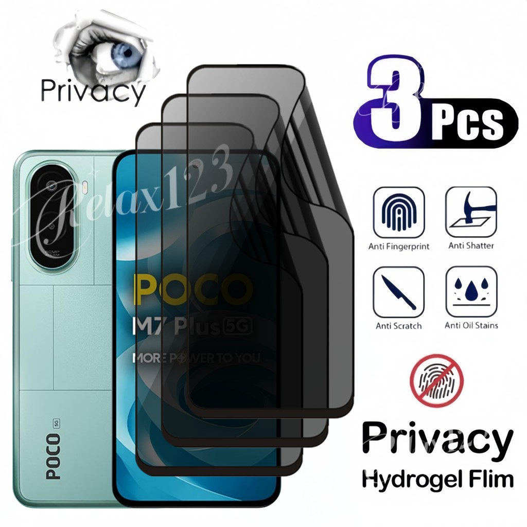 สําหรับ Poco M7 Plus 5G 2025 3PCS Anti-ความเป็นส่วนตัวฟิล์มไฮโดรเจลสําหรับXiaomi Poco M7 4G Poco M7P
