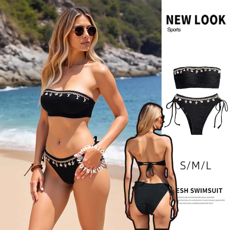 🩵Hot.Bikini🩵ชุดว่ายน้ำเซ็กซี่ bikini เว้าหลัง เครื่องประดับเปลือกหอย  เซ็กซี่ ชุดบิกินี่ ทูพีช beach