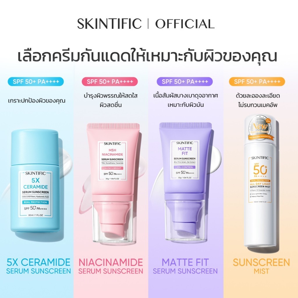 【POND PHUWIN】SKINTIFIC Niacinamide Brightening Serum Sunscreen SPF50+ PA++++ ไบรท์เทนนิ่ง ซันสกรีน ก