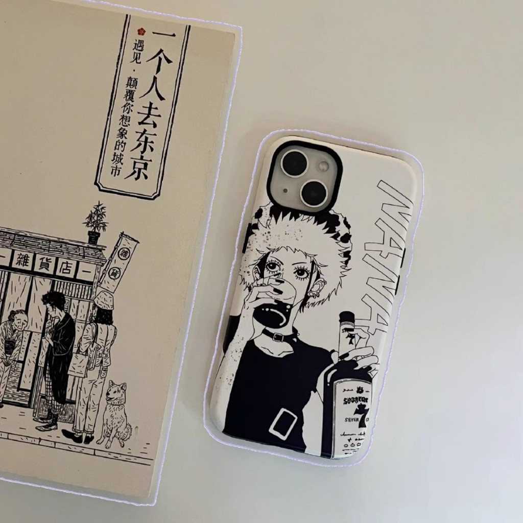 เคสโทรศัพท์มือถือ iPhone15Pro การ์ตูนสีดําและสีขาว Apple 14promax สองในหนึ่งเดียว 13 สองชั้น 12 ป้อง