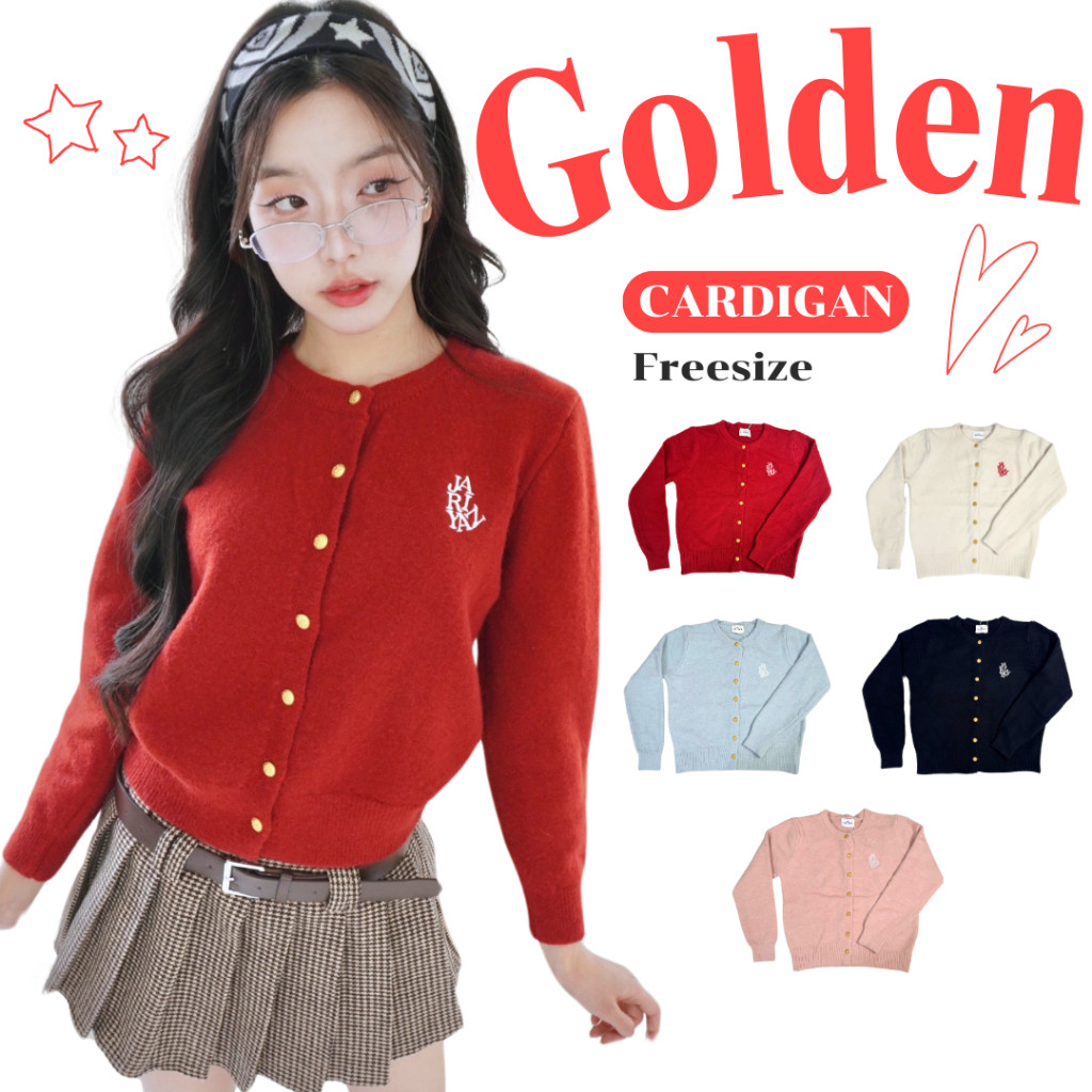 Bellevie.Shop เสื้อคาร์ดิแกนสีพื้นกระดุมทองปัก jarinya ผ้าหนานุ่มใส่สบาย (T770)
