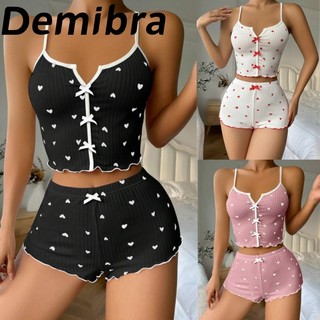 Ruffled Cute Bow Backless Summer sexy halter shorts pajamas set  Sweet Camisole Shorts 2-piece Set