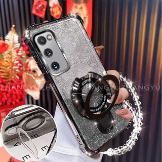 เคสสําหรับ Samsung S10 S20 S21 FE S21 S20 PLUS S21 S20 ULTRA เคสโทรศัพท์ U-รูปไร้สายชาร์จวงเล็บสี่มุม anti drop สร้อยข้อมือเปลือกนิ่มโปร่งใส 014