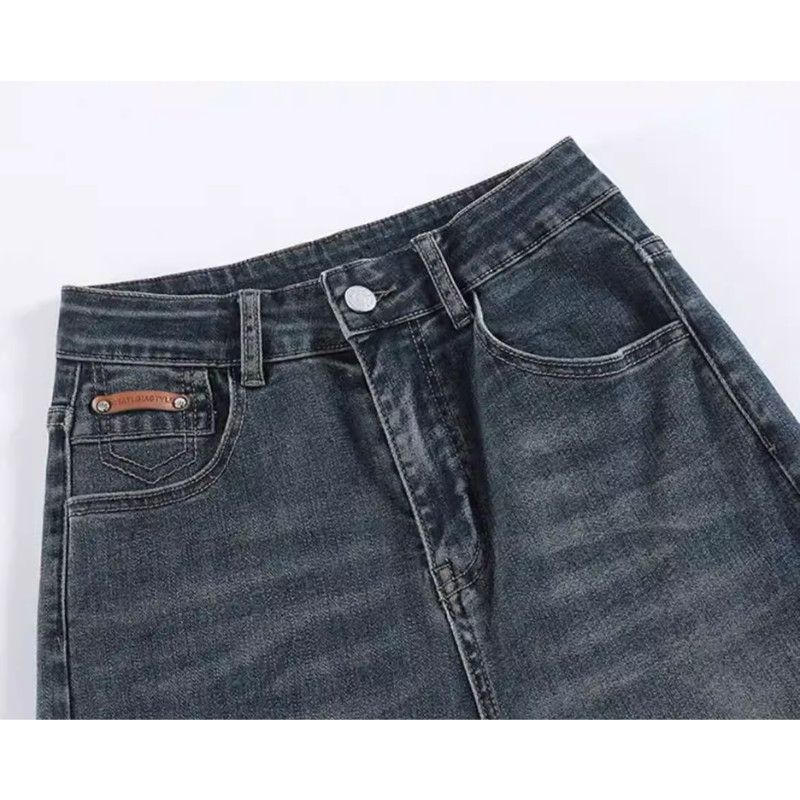 【EVIOVIO】S-2XL กางเกงยีนส์เอวสูงแฟชั่น ทรงขากว้าง Wide-Leg Jeans สไตล์วินเทจเกาหลี แมทช์ง่าย - รูปที่ 4