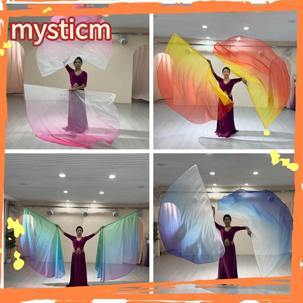 ธงครึ่งวงกลม MYSTICM พร้อมไม้ยืดไสลด์หลายสี อุปกรณ์เต้นรำหน้าท้องสำหรับปาร์ตี้ และพกพาสะดวก