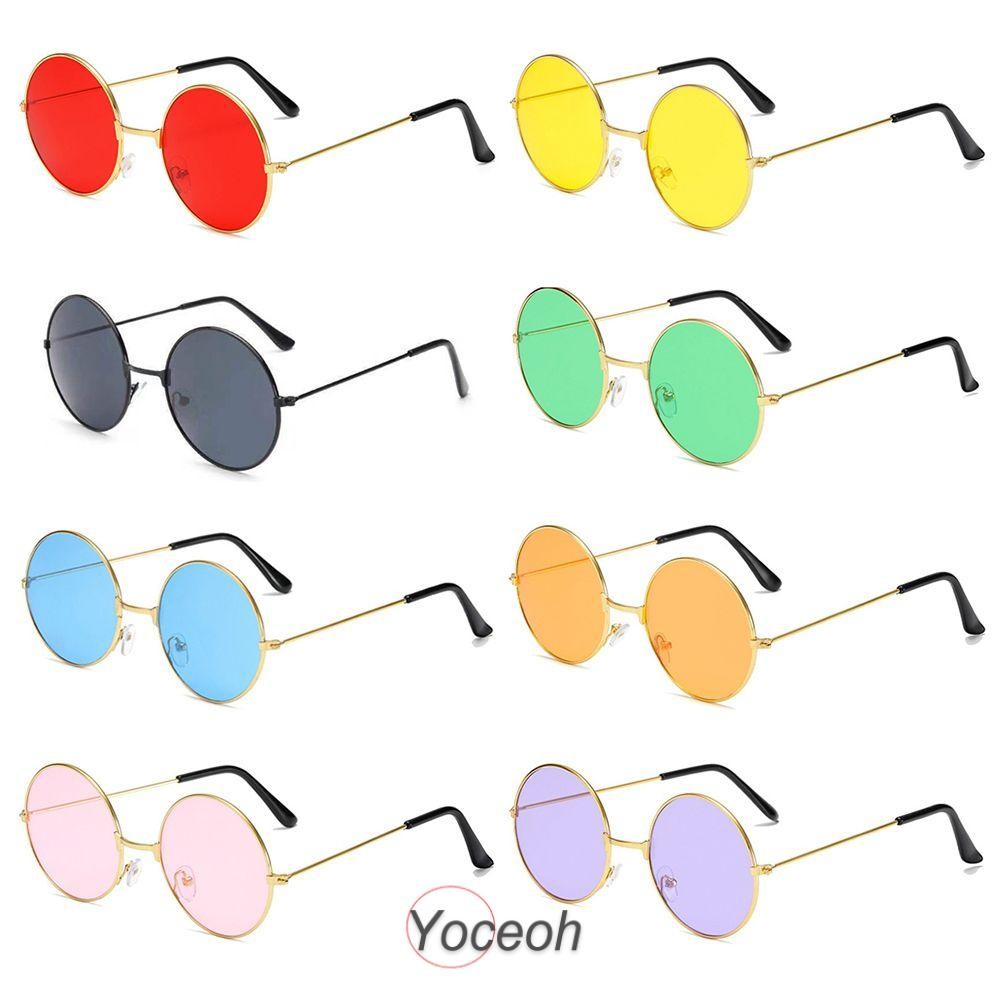 YOCEOH แว่นกันแดดโลหะ Retro Hippie Disco Circle Glasses