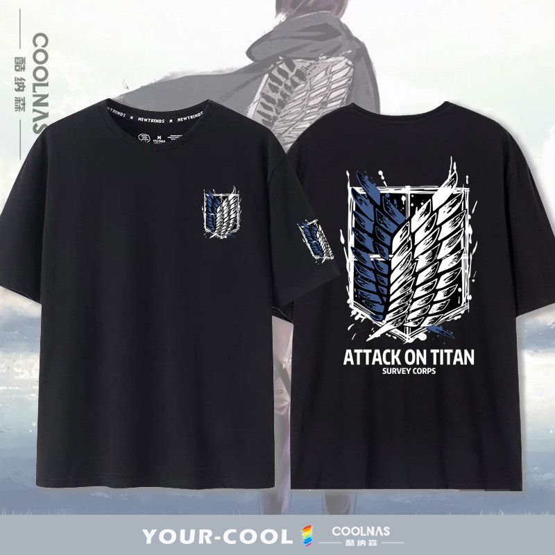 Attack on Titan Wings of Freedom อนิเมชัน เสื้อยืดแขนสั้น 100% cotton คอลล์กลม พิมพ์ ทั้งเพศ S-5XL [