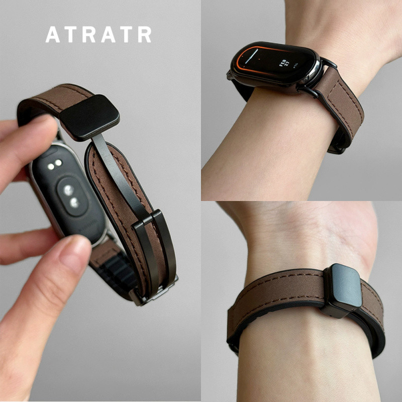 สายรัดแม่เหล็กหนังสําหรับ Xiaomi Mi Band 10/9/8 Active Bracelet,สาย Xiaomi Band 10,สายรัด Xiaomi Band 9/9 Active,Xiaomi Band 8/8 Active